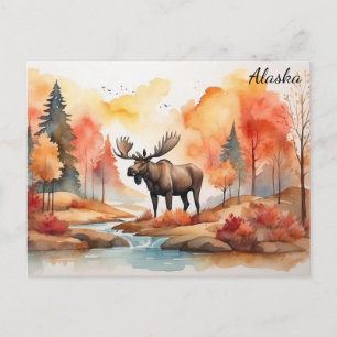 Alaska Herbst Natur Aquarell Elch Reise Postkarte