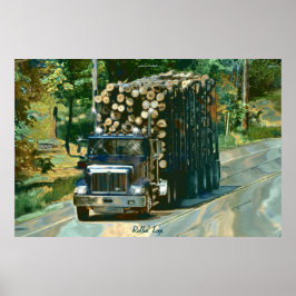 Alaska Highway Logging Truck Transport Art Poster