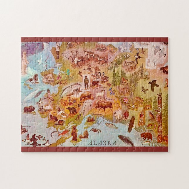 Alaska illustrierte Postkarte 11x14 Puzzle (Horizontal)