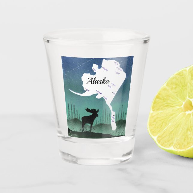 Alaska Karte und Elche Schnapsglas (Vorderseite)