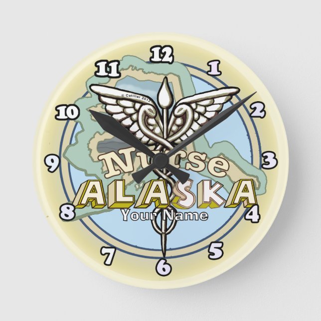 Alaska Krankenschwester Caduceus Runde Wanduhr (Vorderseite)