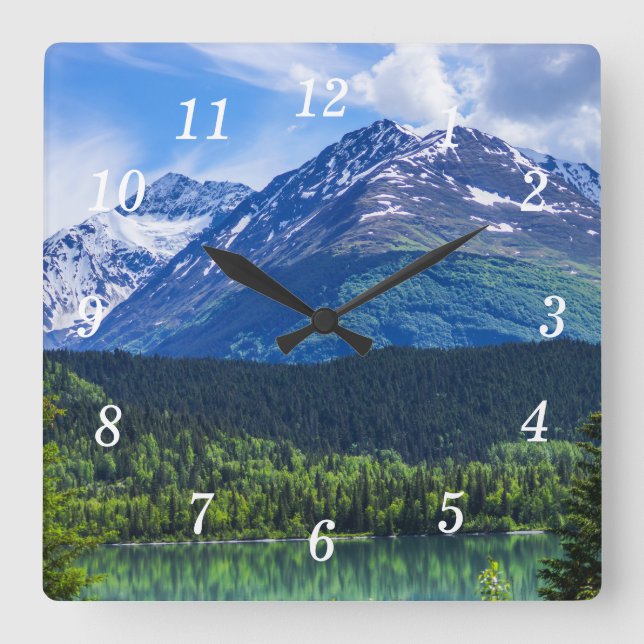 Alaska Landschaftlich Byway Mountain Wall Clock Quadratische Wanduhr (Vorderseite)