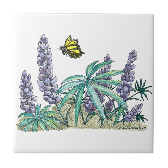 Alaska Lupine Watercolor Fliese (Vorderseite)