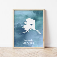 Alaska Map Blue Watercolor Personalisiert Art