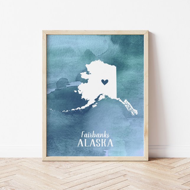 Alaska Map Blue Watercolor Personalisiert Art Poster (Von Creator hochgeladen)