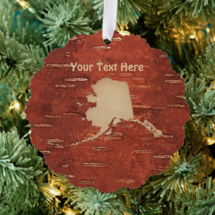 Alaska Map On Inner Birch Bark Ornament Karte