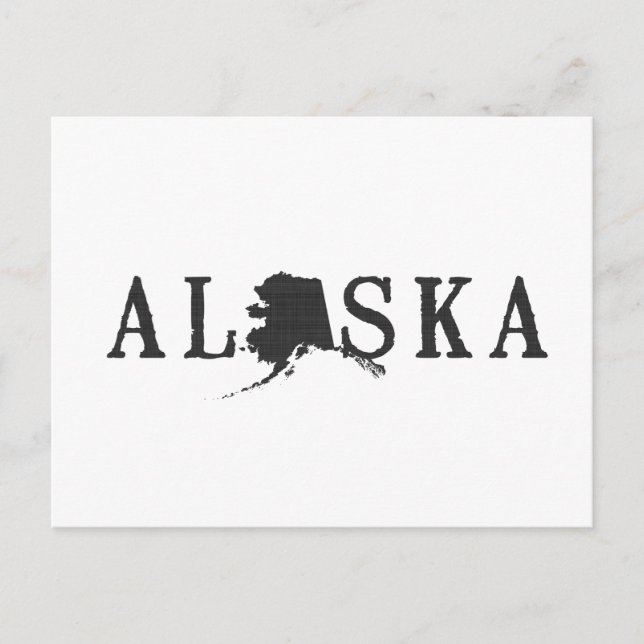 Alaska Map Shaped Letter Staat Word Art Black Postkarte (Vorderseite)