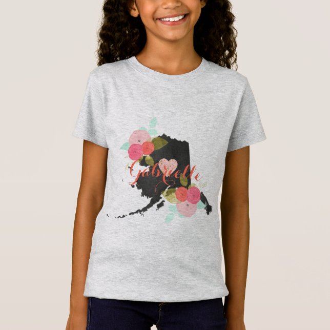 Alaska Monogram Staat Chalkboard Floral & Heart T-Shirt (Vorderseite)