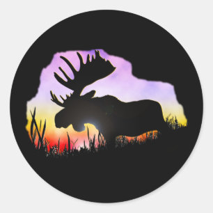 Alaska Moose Sillouette Runder Aufkleber