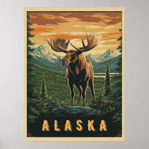 Alaska Moose - Vintage Wildnis Poster