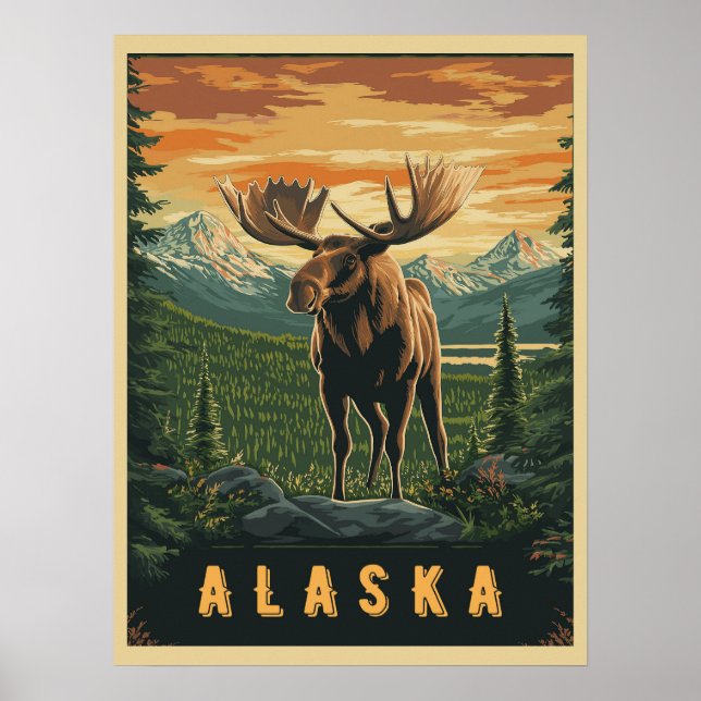 Alaska Moose - Vintage Wildnis Poster (Vorne)