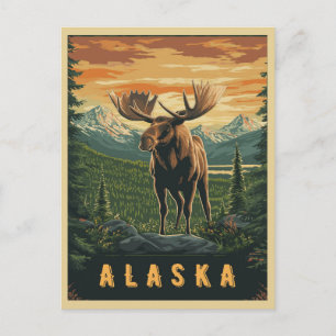 Alaska Moose - Vintage Wildnis Postkarte