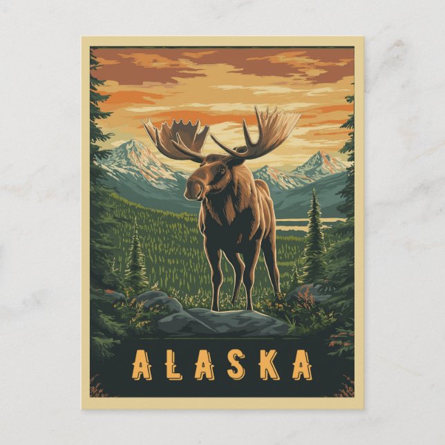 Alaska Moose - Vintage Wildnis Postkarte (Vorderseite)