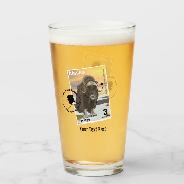 Alaska Muskox Postage Briefmarke Souvenir Glas (Vorne (Gefüllt))