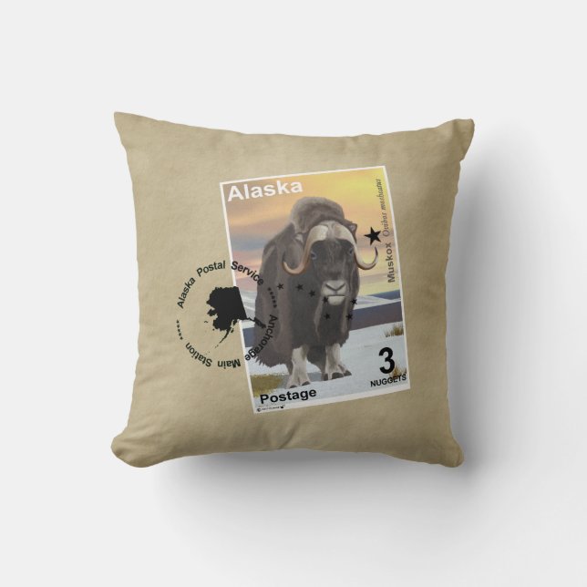 Alaska Muskox Postage Briefmarke Souvenir Kissen (Vorderseite)
