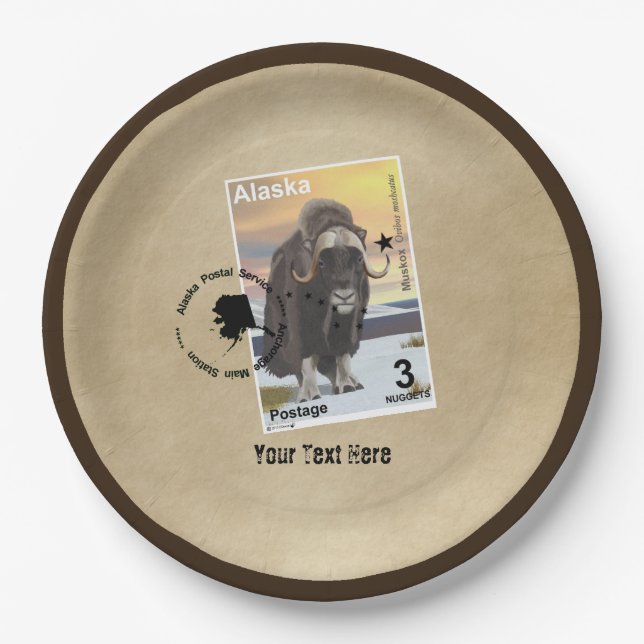 Alaska Muskox Postage Briefmarke Souvenir Pappteller (Vorderseite)