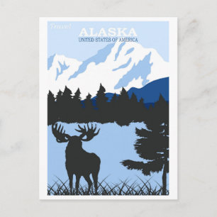 Alaska Natur Elch Blau Vintage Reiseposter Postkarte