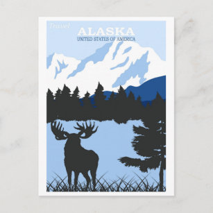 Alaska Nature Moose Blue Vintage Reiseplaner Postkarte