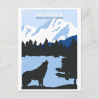Alaska Nature Wolf Blue Vintage Travel Poster
