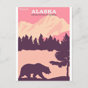 Alaska Naturebär Pink Vintage Reiseplaner Post Postkarte