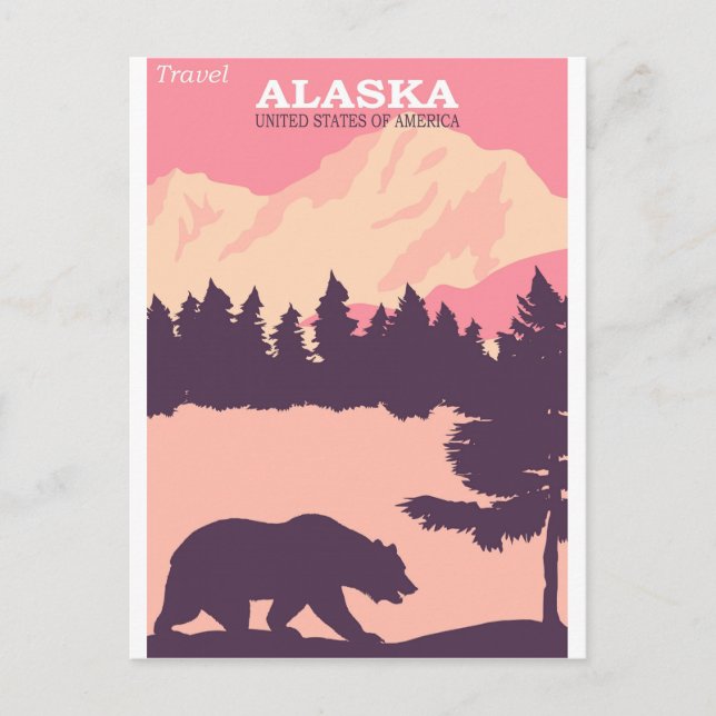 Alaska Naturebär Pink Vintage Reiseplaner Post Postkarte (Vorderseite)