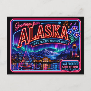 Alaska Neon State Retro Vintage Postkarte