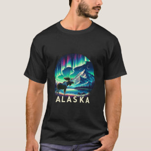 Alaska Nördliche Lichter Aurora-Ansicht Elch-Urlau T-Shirt