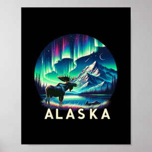 Alaska Nördliche Lichter Aurora Betrachtung Elch U Poster