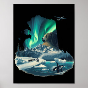 Alaska Nördliches Licht Grizzlybär & Orca Poster