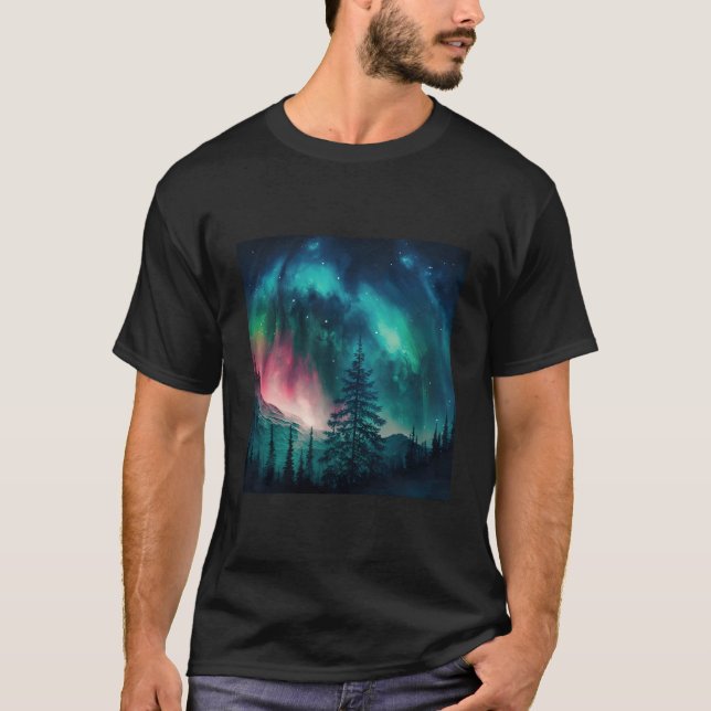 Alaska Nordlichter im Wald T-Shirt (Vorderseite)