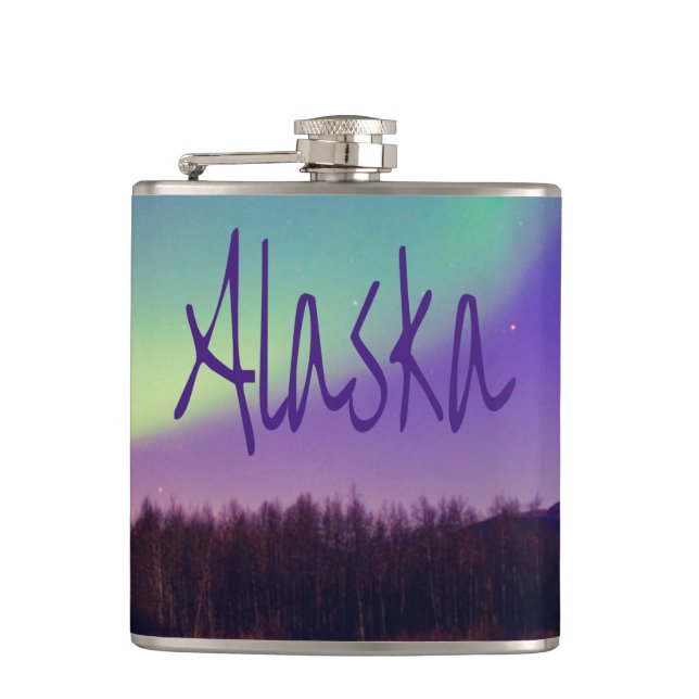 Alaska Nordlichter - See Flachmann (Vorderseite)