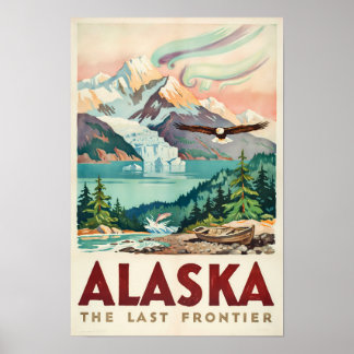 Alaska-Nordlichter-Weißkopfseeadler-Illustration Poster