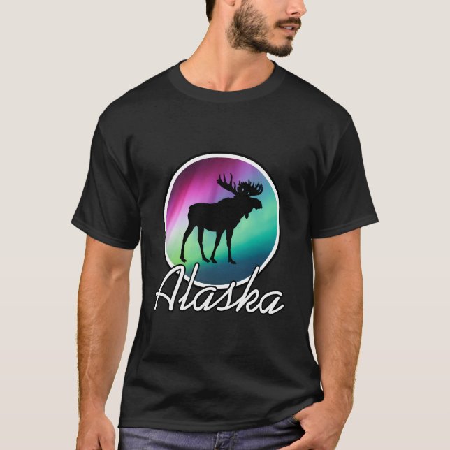 Alaska Northern Lights T - Shirt Alaskan Moose Aur (Vorderseite)