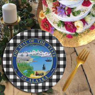 Alaska Plate, Büffel kariert USA & Alaska Flag Pappteller