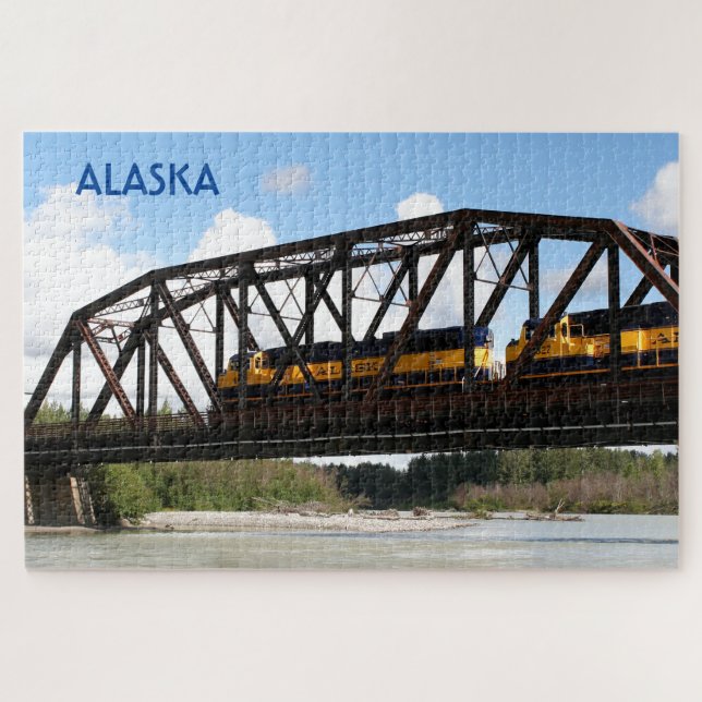 Alaska Railroad locomotive engine and bridge Jigsa Puzzle (Horizontal)