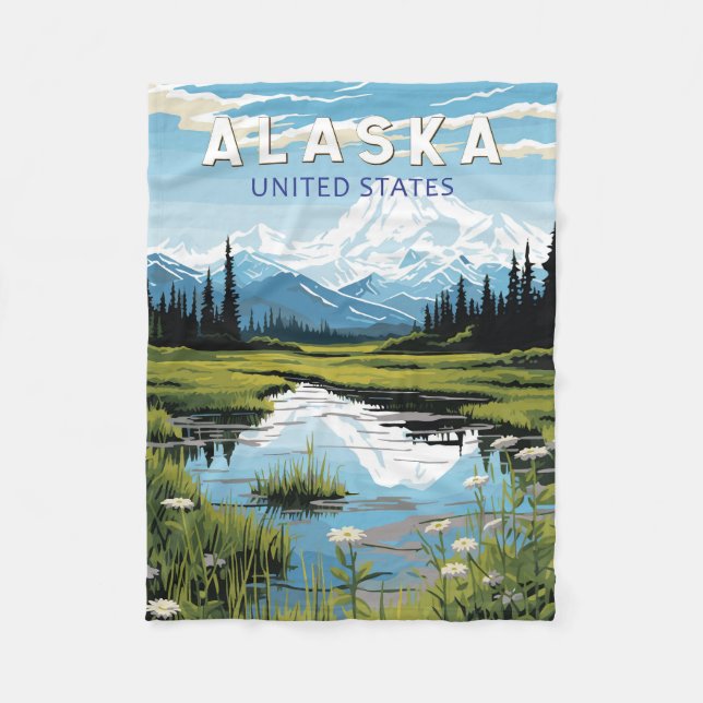 Alaska Reisen Kunst Vintag Fleecedecke (Vorderseite)