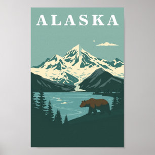Alaska Retro-Reise Grauer Bär Poster