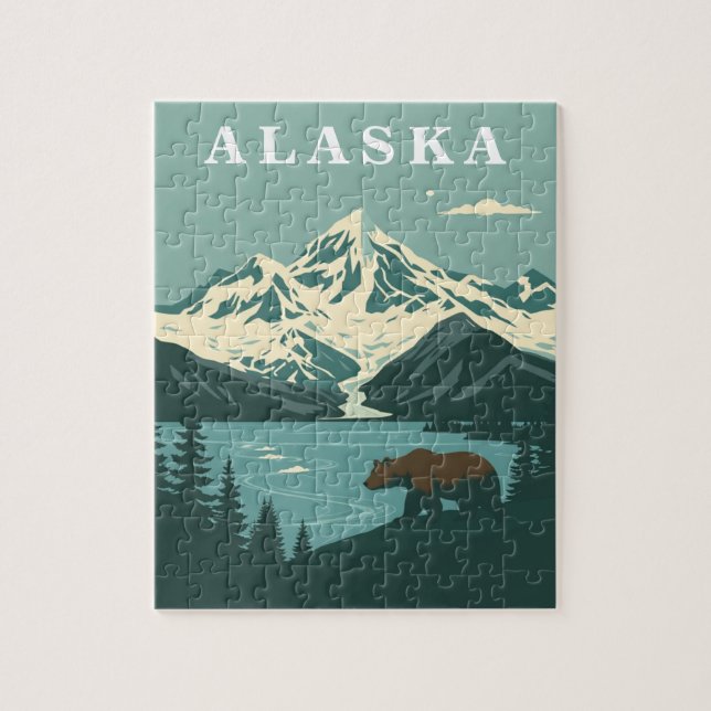Alaska Retro Reise Grizzlybär Puzzle (Vertikal)