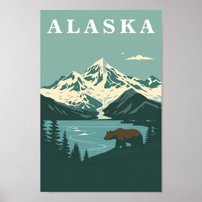 Alaska Retro Travel Grizzly Bear Poster (Vorne)