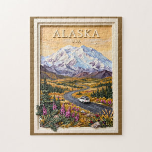 Alaska-Rundreise Vintage-Schneebedeckte Berglandsc Puzzle