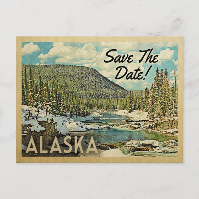 Alaska Save the Date Mountain River Snow Ankündigungspostkarte (Vorderseite)