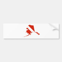 Alaska Shaped Scuba Diver Red White Dive Flag