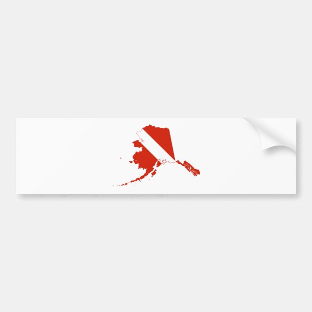 Alaska Shaped Scuba Diver Red White Dive Flag Autoaufkleber (Vorne)