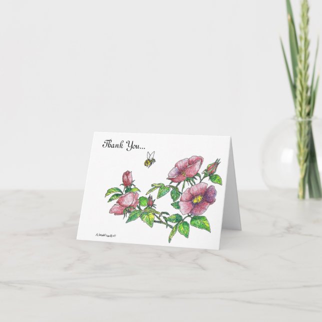 Alaska Sitka Rose Wasserfarbe Dankeskarte (Vorderseite)