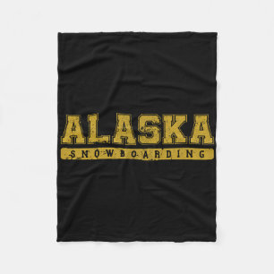 Alaska Snowboarding Gelber Vintager Text Fleecedecke