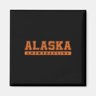 Alaska Snowboarding Orange Vintager Text Magnet