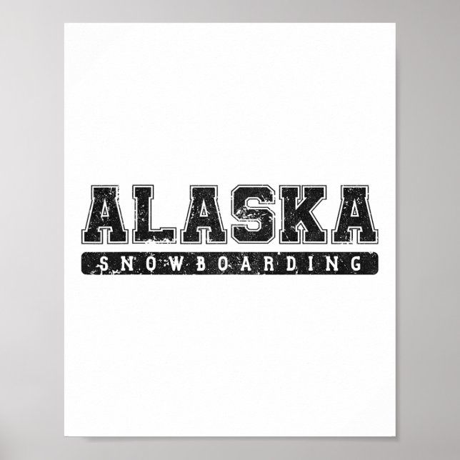 Alaska Snowboarding Schwarzer Vintager Text Poster (Vorne)