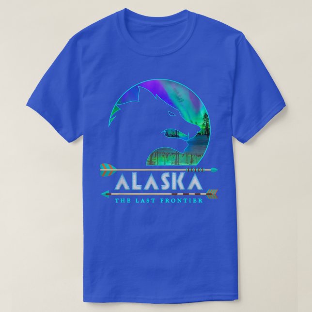 Alaska Staat Alaskan Wolf mit Aurora Borealis Sno T-Shirt (Design vorne)