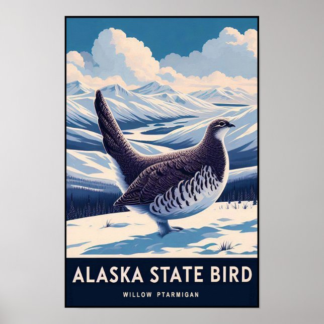 Alaska Staat Bird - Willow Ptarmigan Vintag Poster (Vorne)