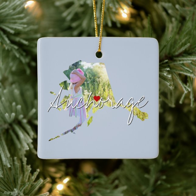 Alaska Staat Foto Einfügung und Ortsname Keramikornament (Baum)